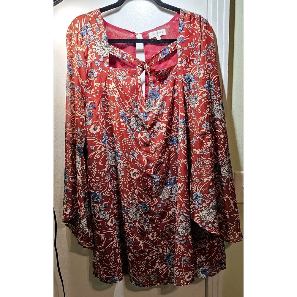 Umgee USA Chiffon Angel Sleeve Blouse Tunic/Short Dress Boho Floral Size 1XL